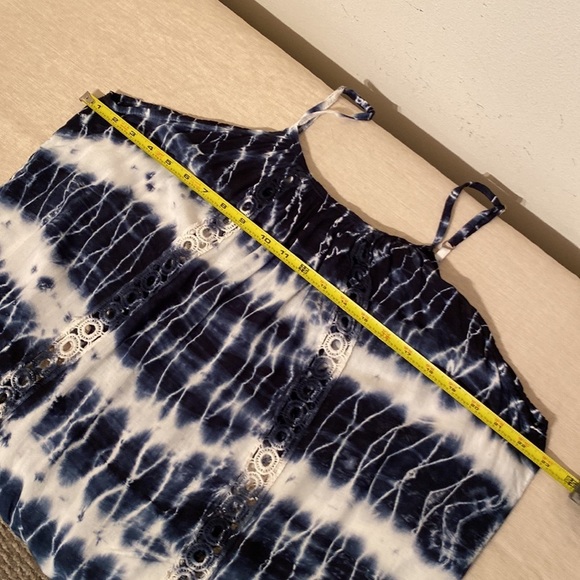 Raviya tie dye spaghetti strap crocheted trim flowy tunic style mini dress - Picture 9 of 10